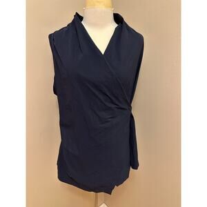 Porto San Francisco Navy Jersey Sleeveless Asymmetrical Ruched Wrap Top Sz 3/L